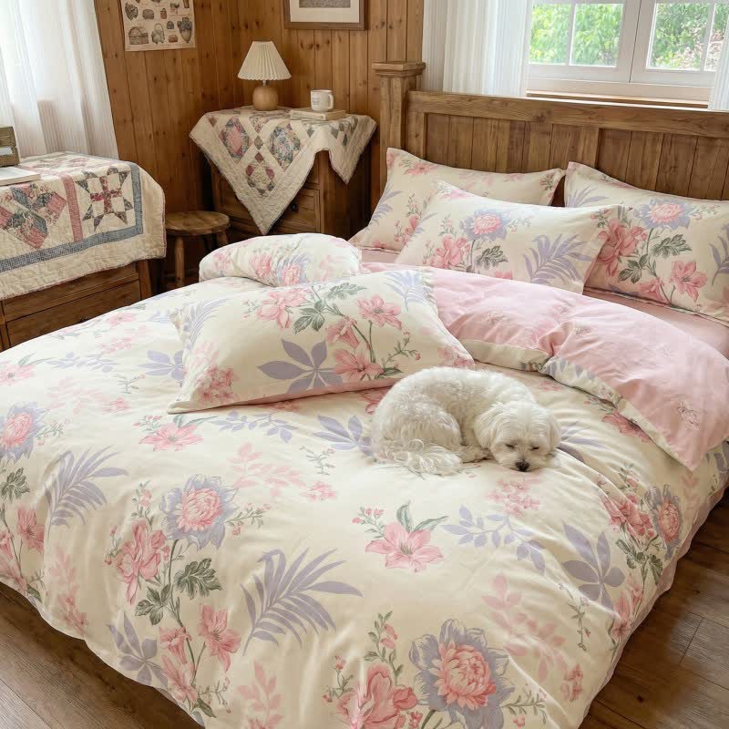 Pastoral Floral & Leaf Cotton Bedding Set(4PCS) - image 2