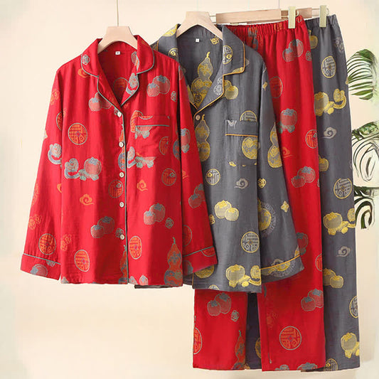 Auspicious Gourd Persimmon Cotton Loungewear Set - image 0