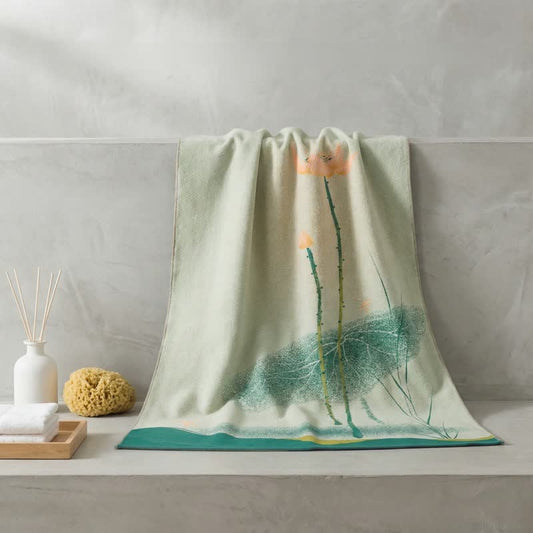 Traditional Lotus Floral Cotton Gauze Bath Towel - image 1