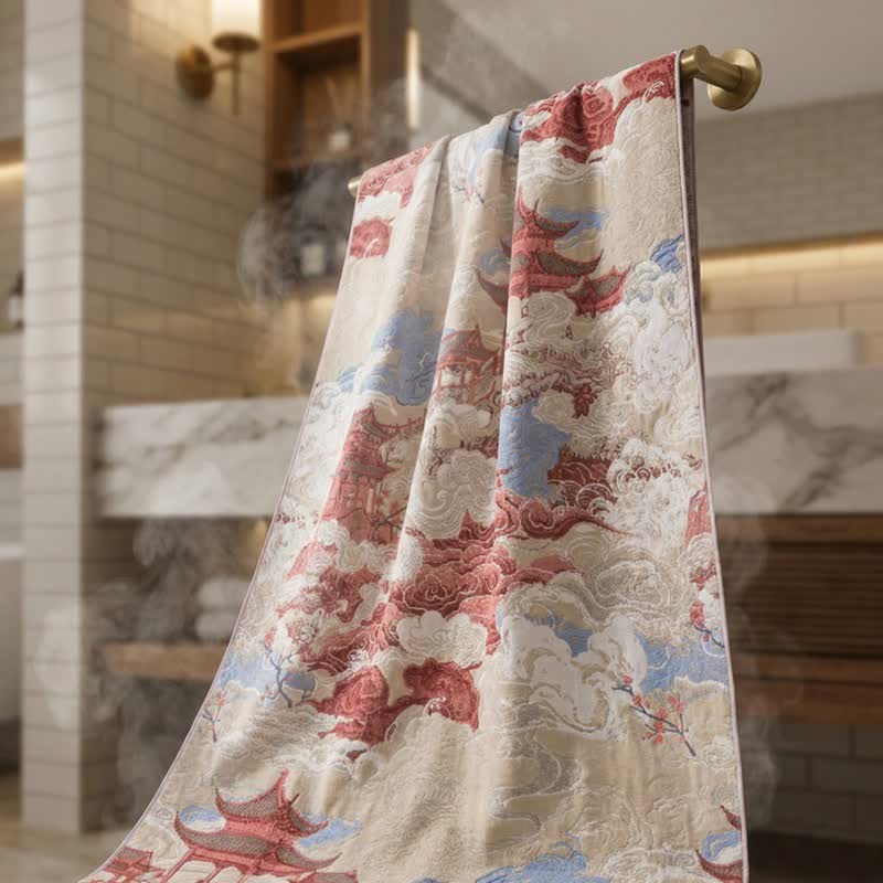 Oriental Cloud & Pavilion Cotton Bath Towel - image 2