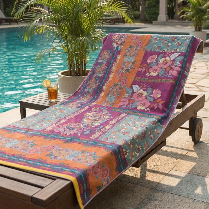 Retro Patchwork Floral Cotton Bath Towel - image 1