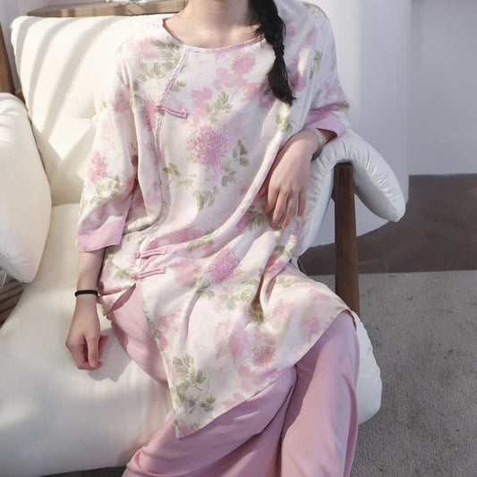 Elegant Chrysanthemum Eastern-Inspired Loungewear Set - image 1
