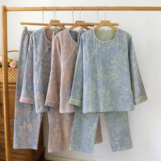 Eastern-Inspired Floral Cotton Pajama Set - image 0