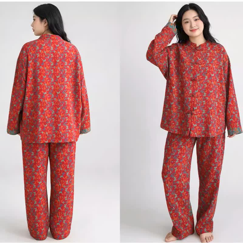 Plus Size Eastern-Inspired Butterfly Cotton Pajama Set - image 3