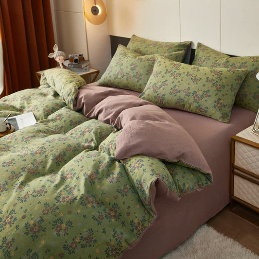 Ditsy Floral Cotton Double Gauze Bedding - Green - Duvet Cover - King - image 0