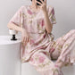 Round Neck Pink Chrysanthemum Pajama Set - image 3