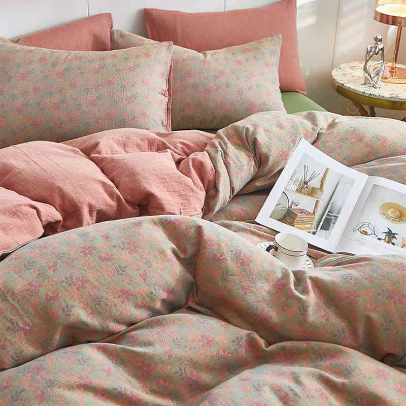 Cottage Floral & Leaf Cotton Double Gauze Bedding - image 4