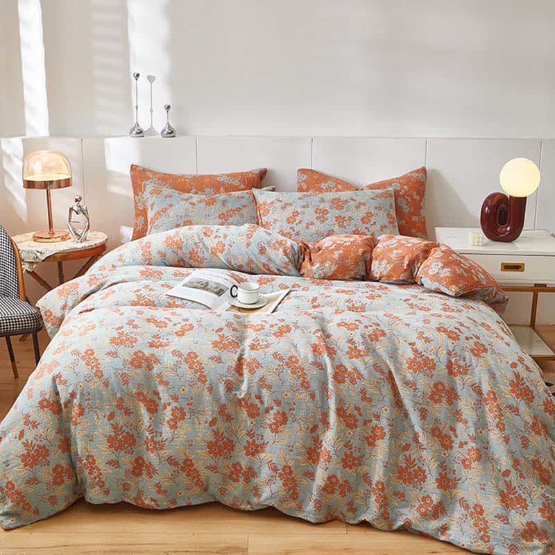Orange Floral Cotton Double Gauze Bedding - image 1