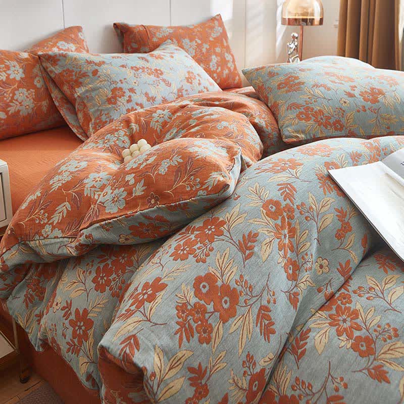 Orange Floral Cotton Double Gauze Bedding - image 3