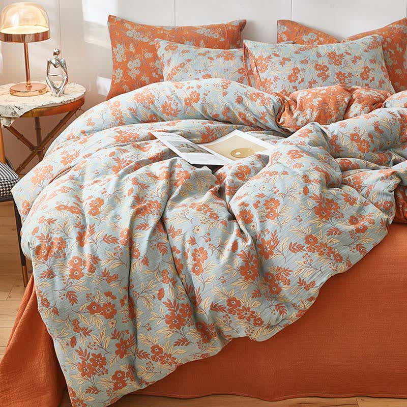 Orange Floral Cotton Double Gauze Bedding - image 2