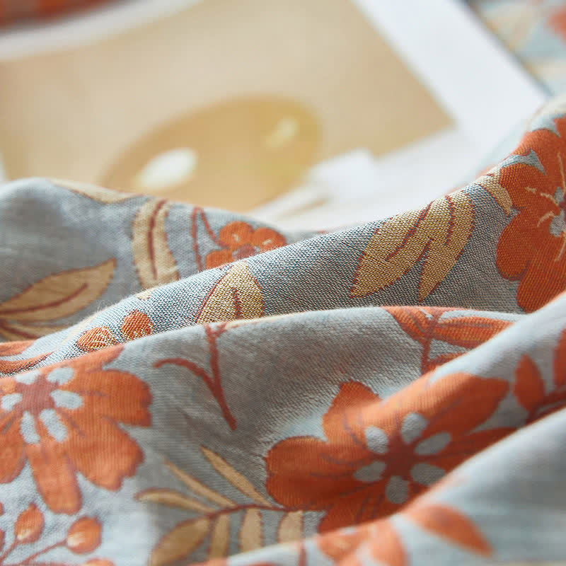 Orange Floral Cotton Double Gauze Bedding - image 7