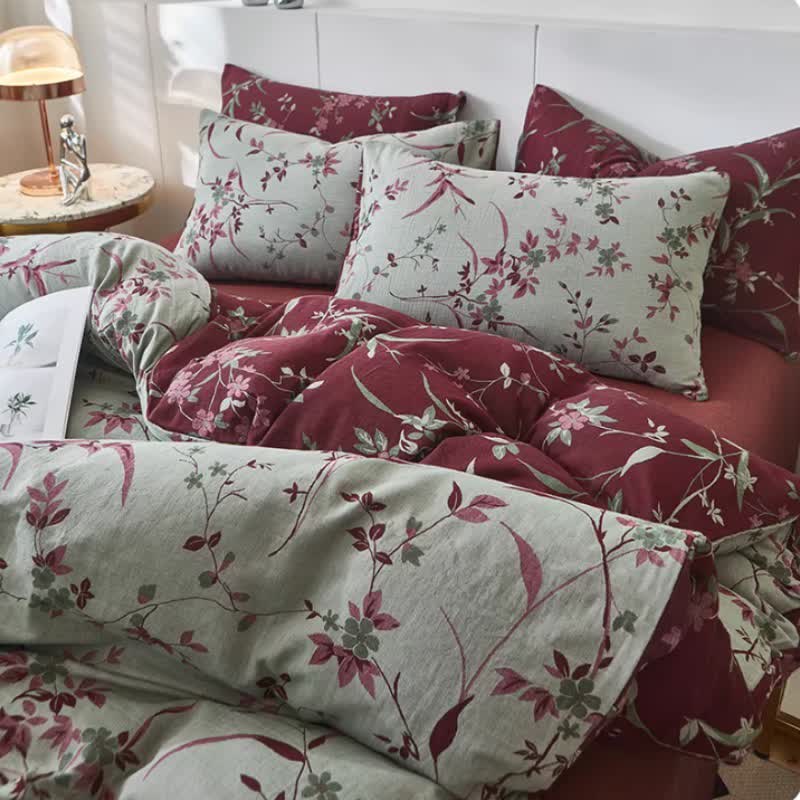 Branch & Floral Cotton Double Gauze Bedding - Gray - Duvet Cover - King - image 0