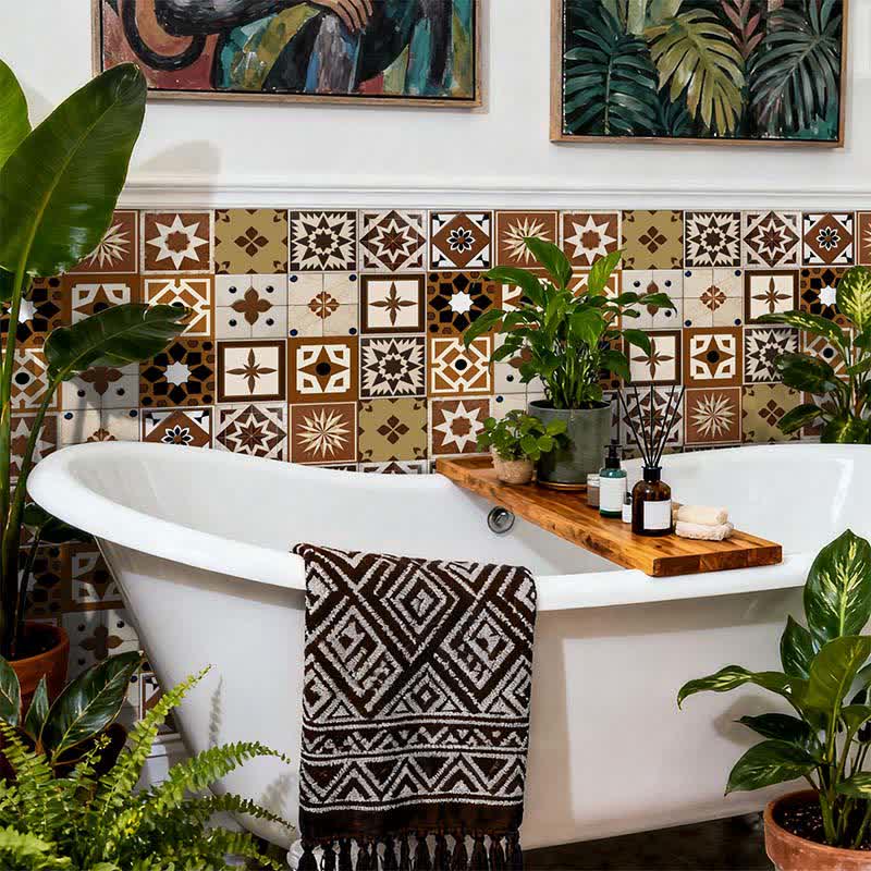 Brown Geometric Peel and Stick Wall Sticker (24PCS) - image 2