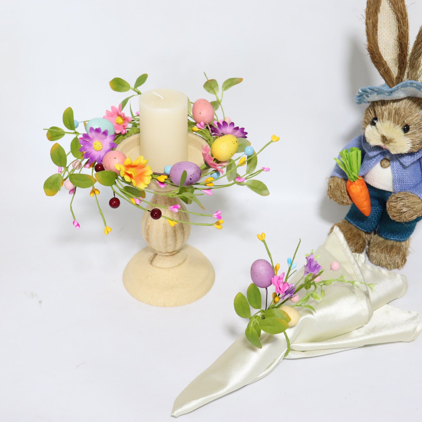 Easter Egg Faux Flower Wreath Candle Ring - image 4
