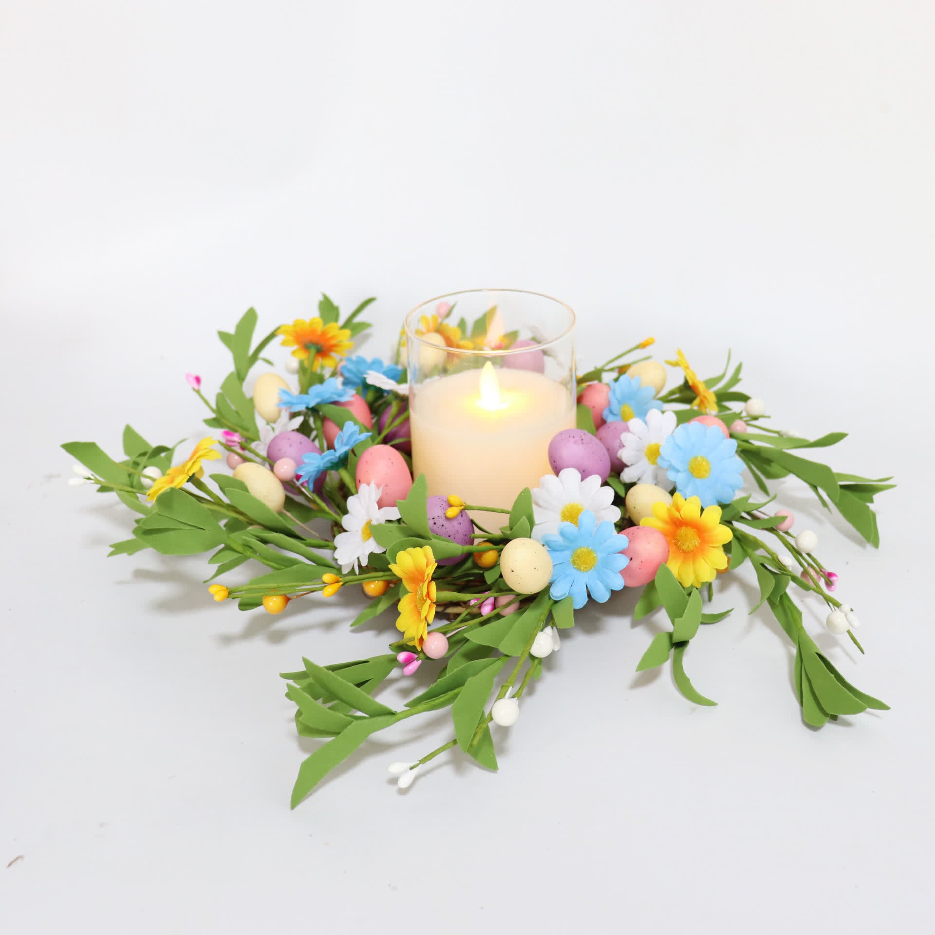 Easter Egg Candle Ring Wreath with Wildflowers - image 1