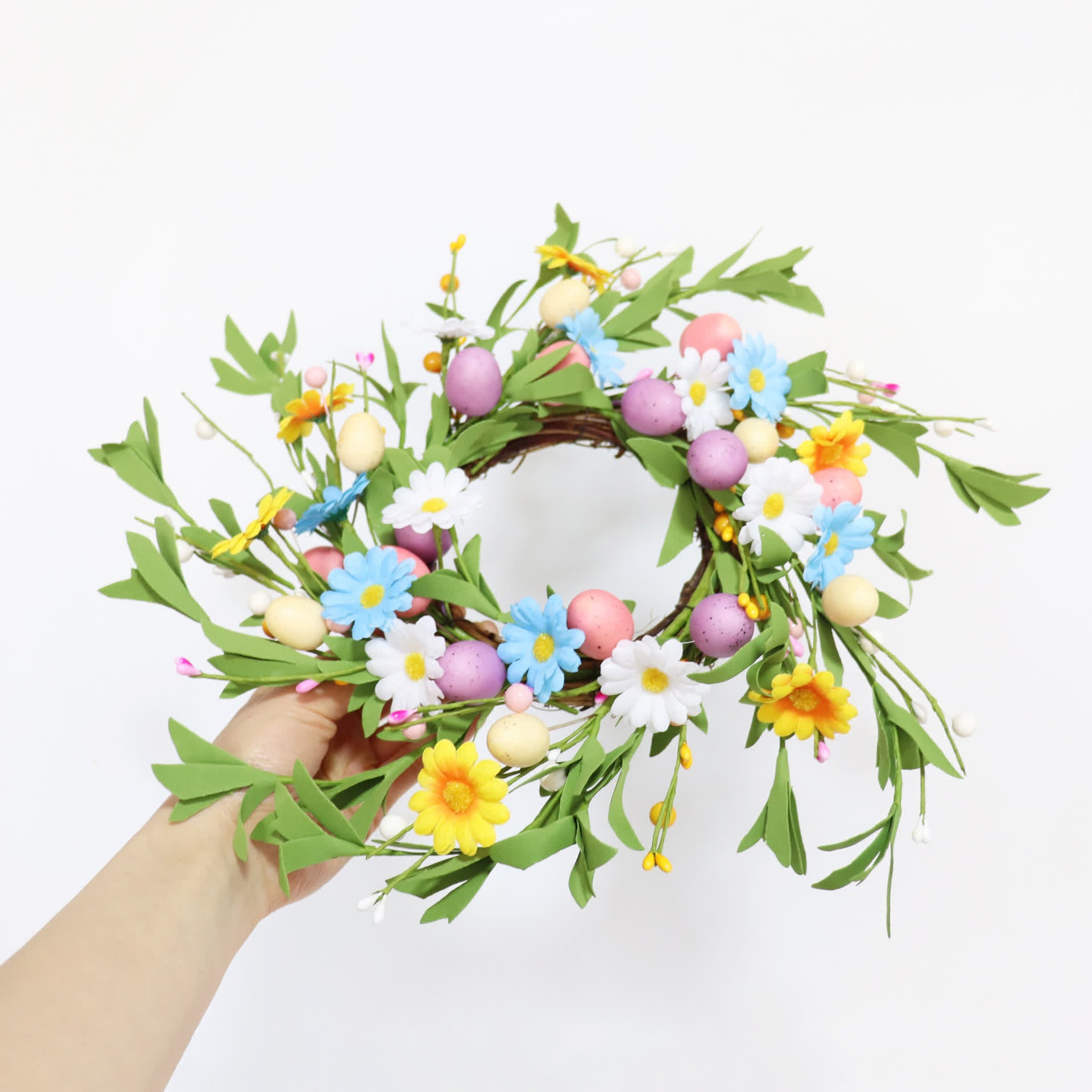 Easter Egg Candle Ring Wreath with Wildflowers - 4PCS - 12" - image 0