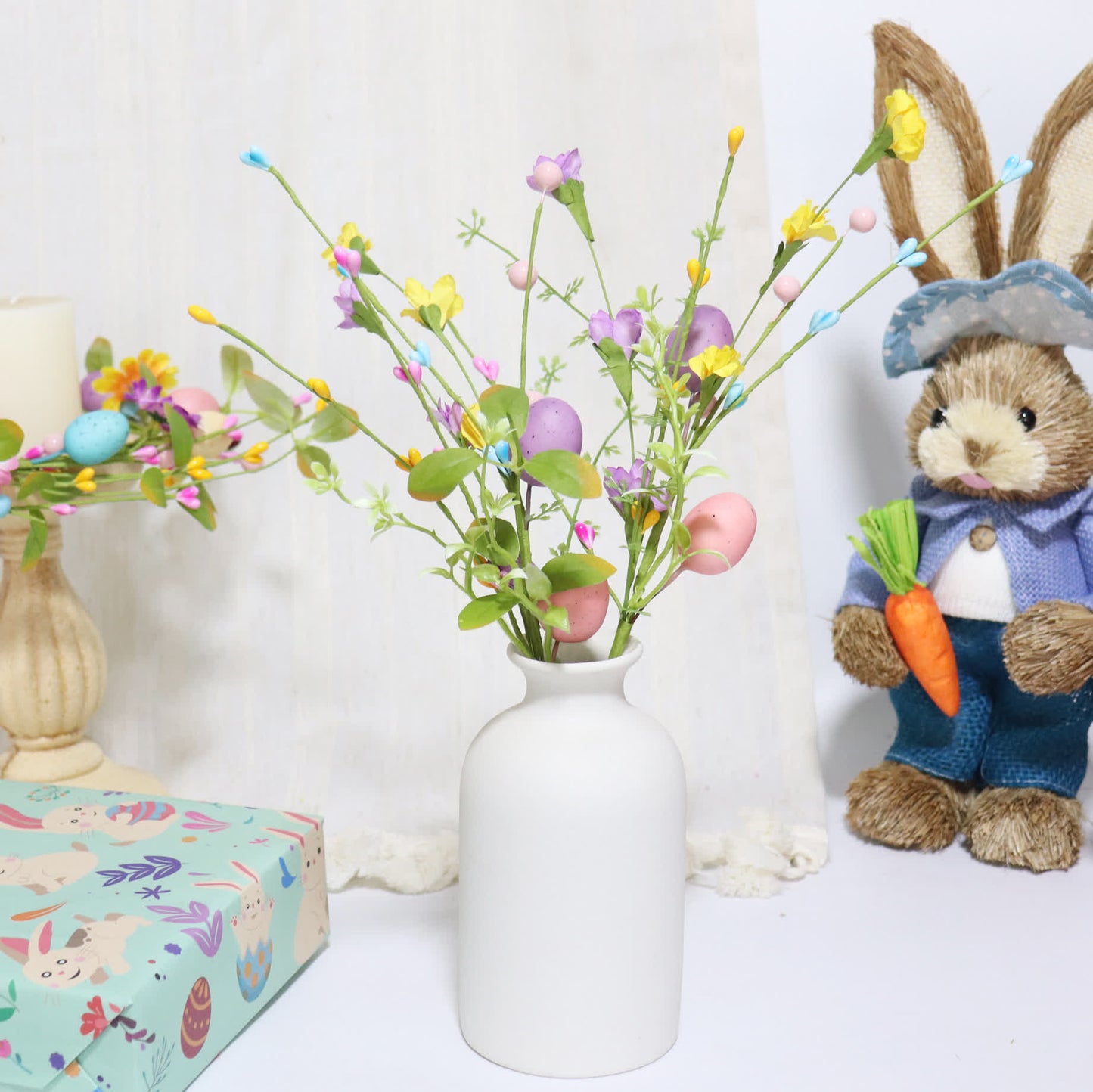 Easter Egg Branch with Green Leaves & Blossoms - image 0