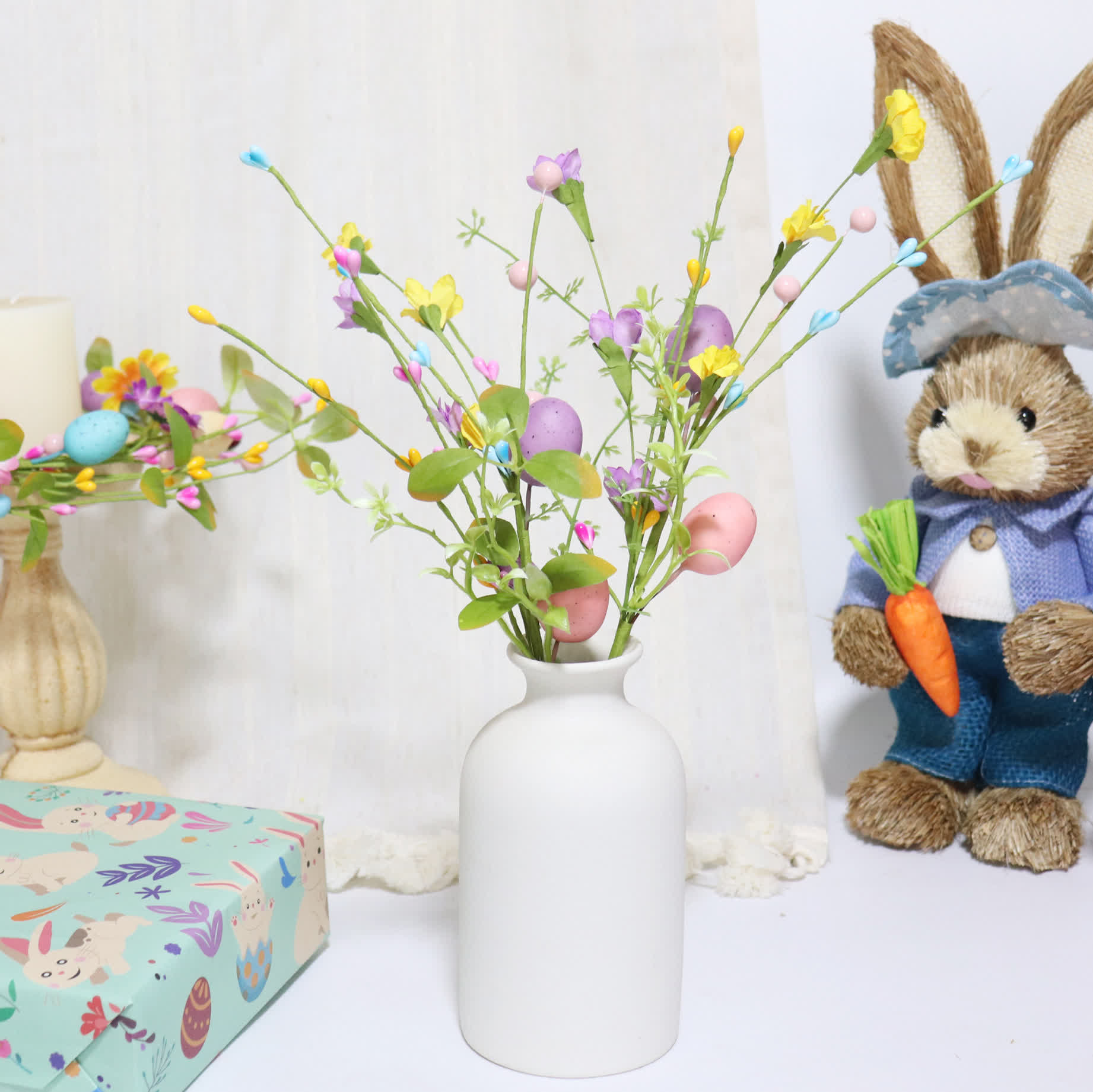 Easter Egg Branch with Green Leaves & Blossoms - image 0
