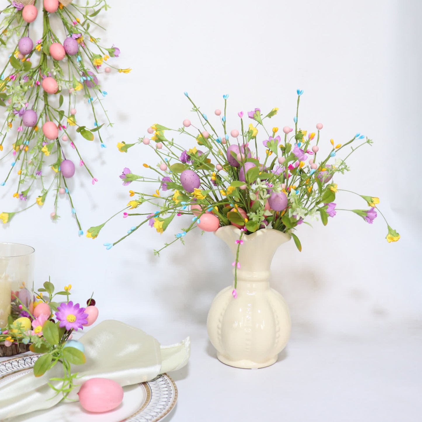 Easter Egg Branch with Green Leaves & Blossoms - image 1