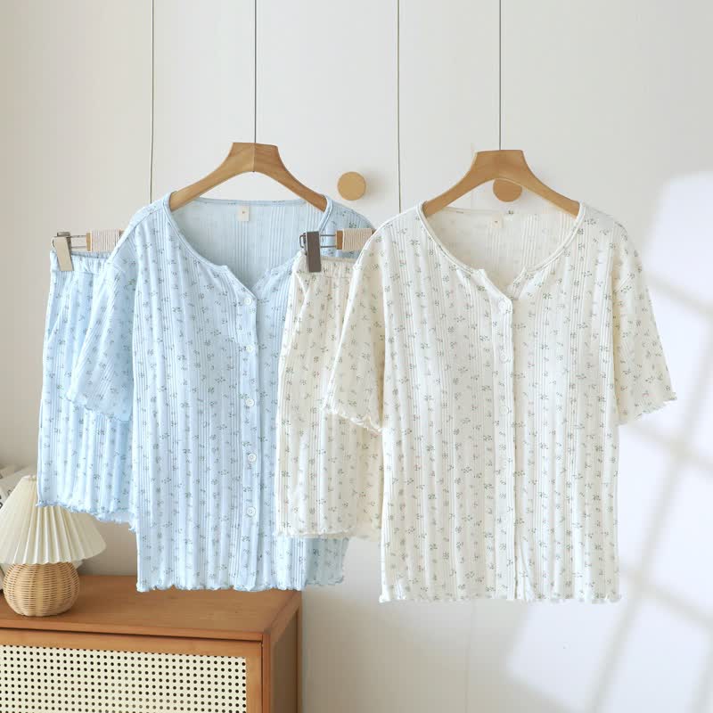 Pastoral Floral Cotton Jacquard Pajama Set - image 3