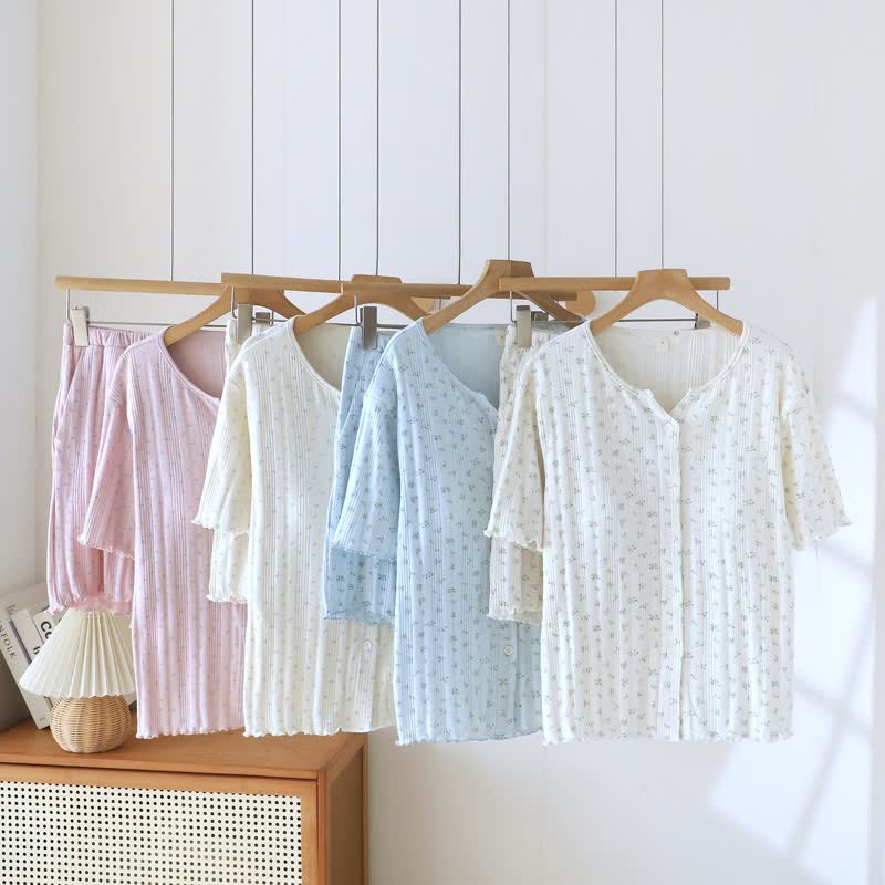 Pastoral Floral Cotton Jacquard Pajama Set - image 0