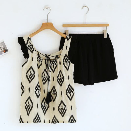 Boho Cotton Gauze Flutter Sleeve Pajama Set - Beige - XL - image 0