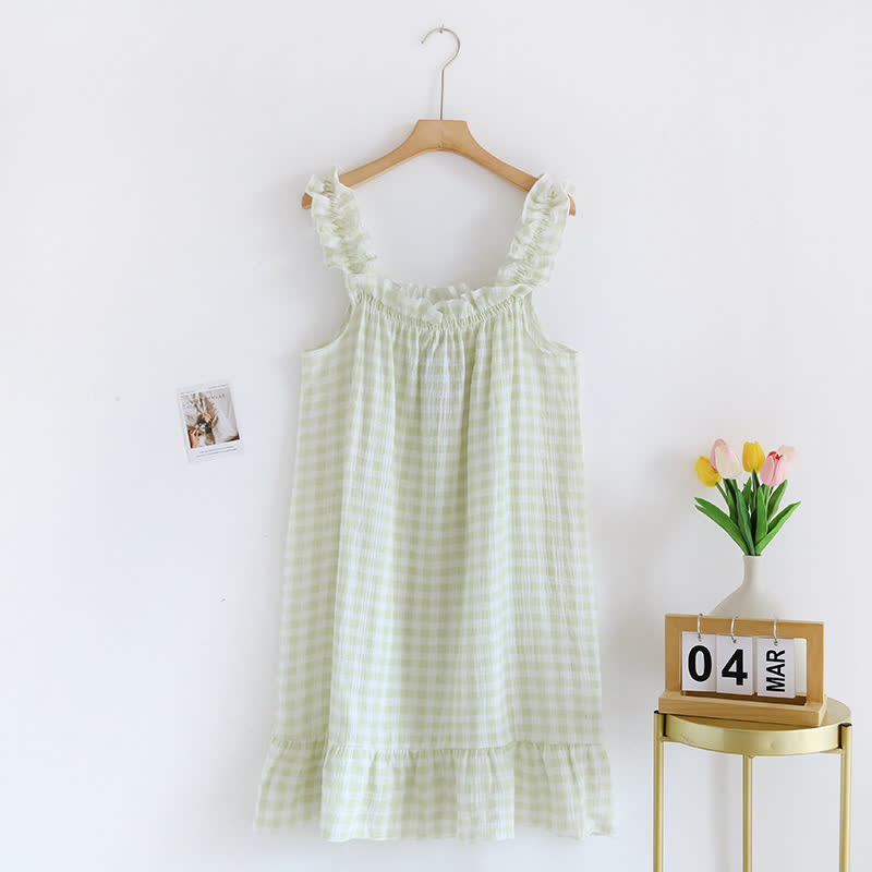 Cotton Ruffle Gingham Cami Nightgown - Green - XL - image 9