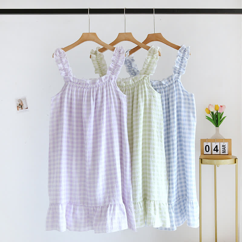 Cotton Ruffle Gingham Cami Nightgown - image 2