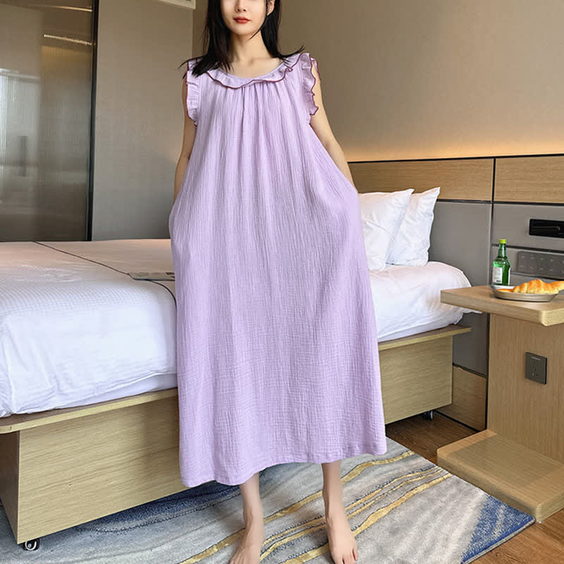 Ownkoti Plus Size Minimalist Cotton Ruffle Sleeveless Nightgown - image 33