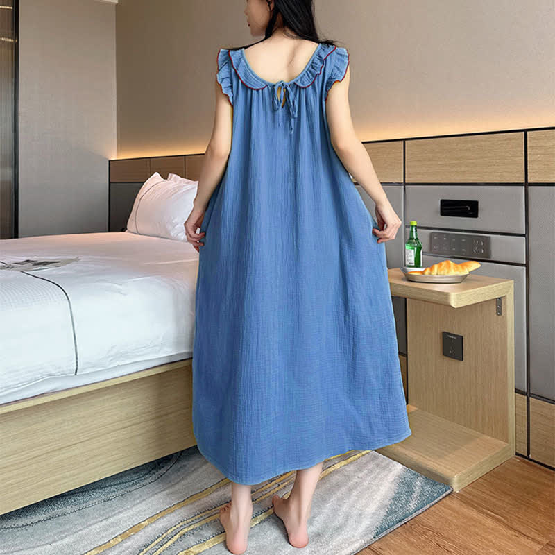 Plus Size Minimalist Cotton Ruffle Sleeveless Nightgown - image 19
