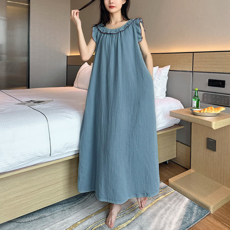 Plus Size Minimalist Cotton Ruffle Sleeveless Nightgown - image 6