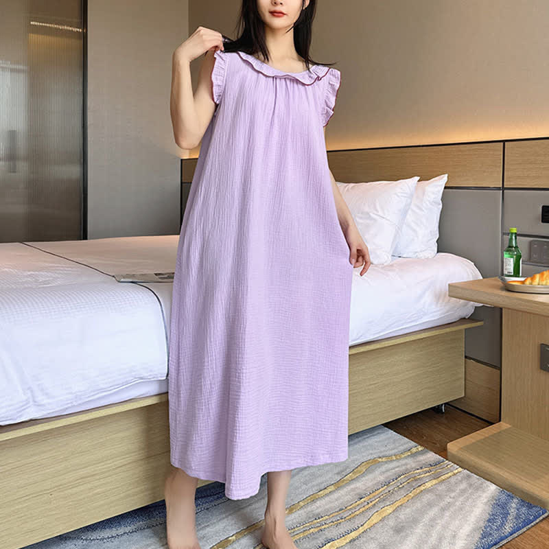 Ownkoti Plus Size Minimalist Cotton Ruffle Sleeveless Nightgown - image 32
