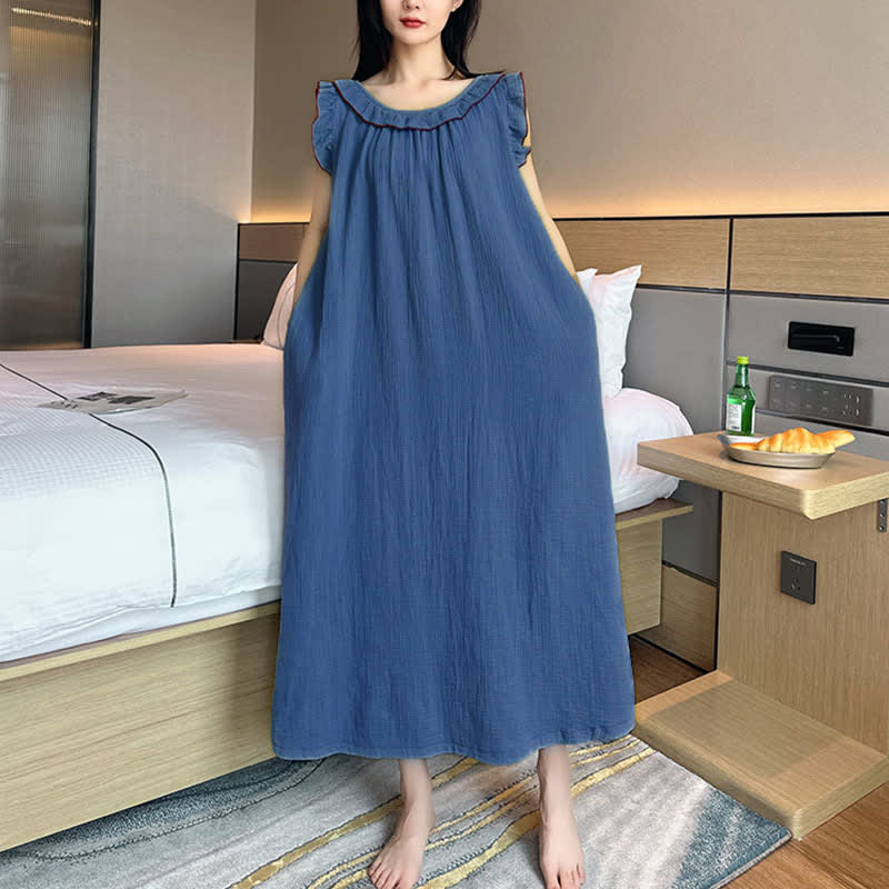 Plus Size Minimalist Cotton Ruffle Sleeveless Nightgown - image 22