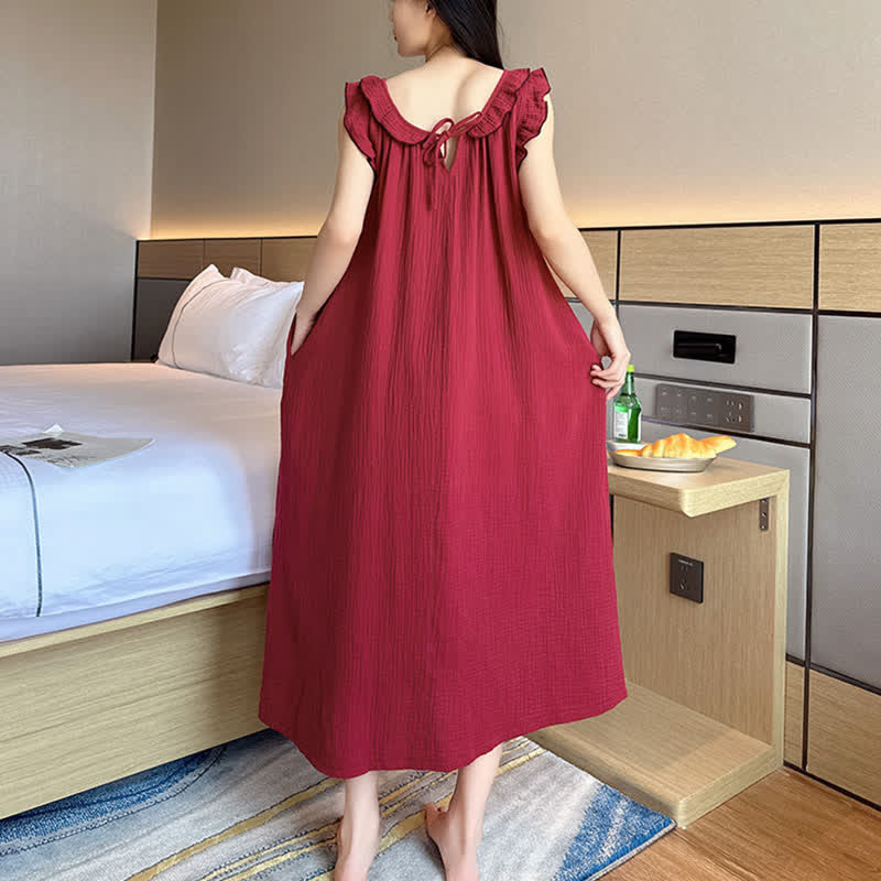 Ownkoti Plus Size Minimalist Cotton Ruffle Sleeveless Nightgown - image 2