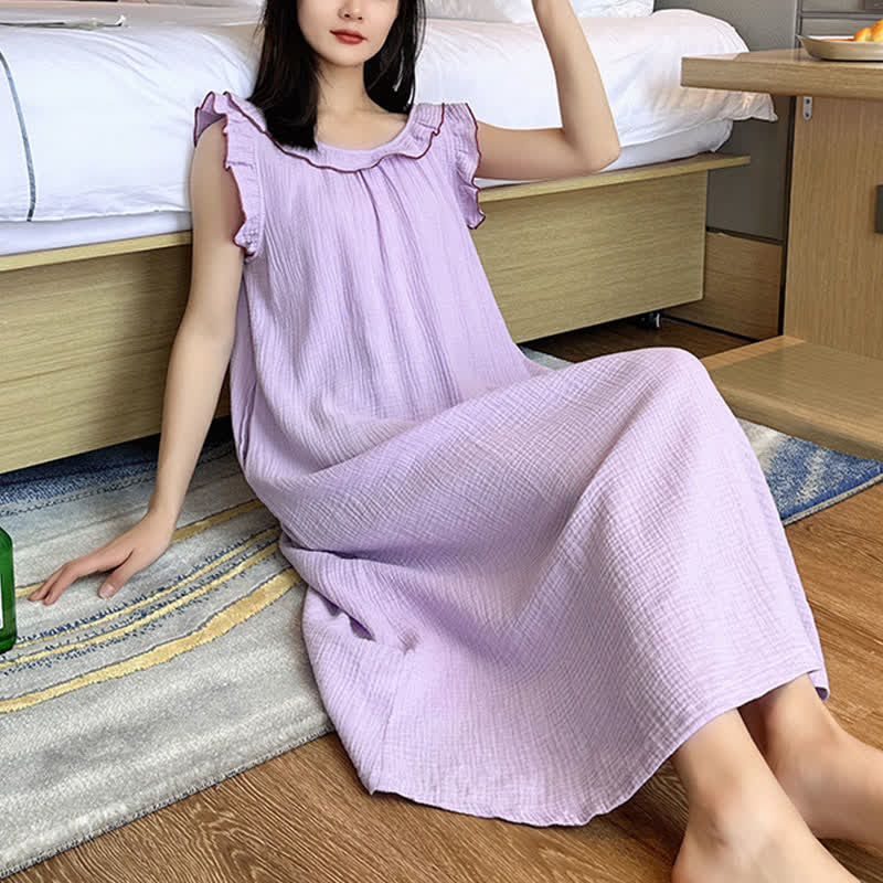 Plus Size Minimalist Cotton Ruffle Sleeveless Nightgown - image 31