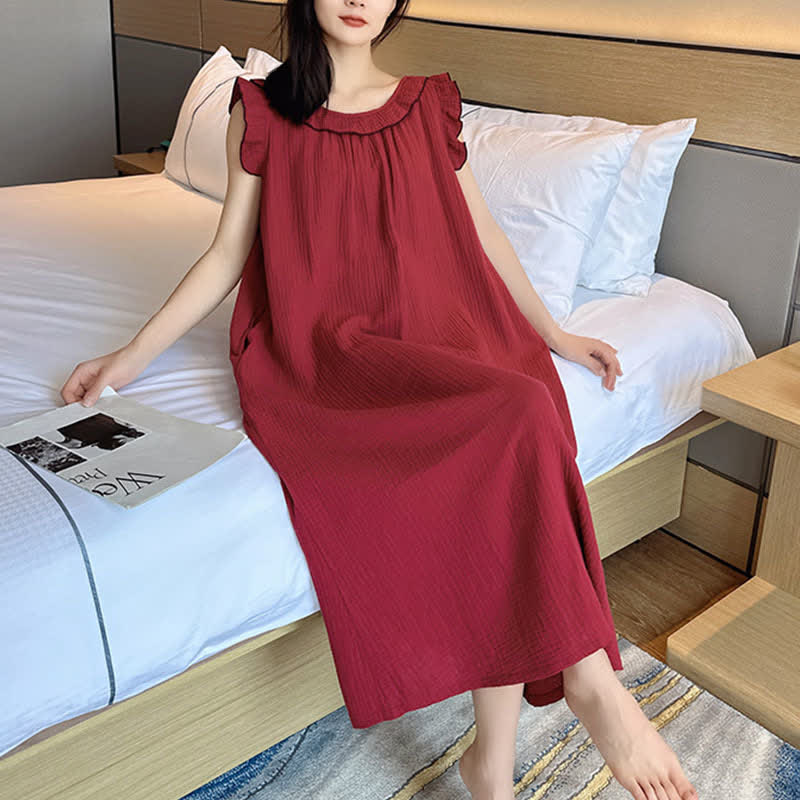 Plus Size Minimalist Cotton Ruffle Sleeveless Nightgown - image 3