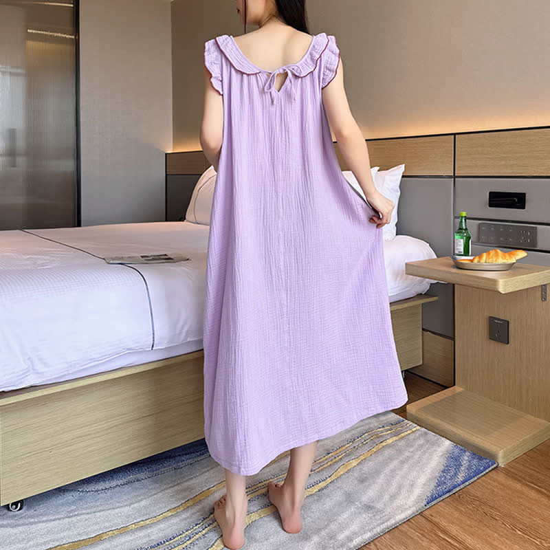 Ownkoti Plus Size Minimalist Cotton Ruffle Sleeveless Nightgown - image 34