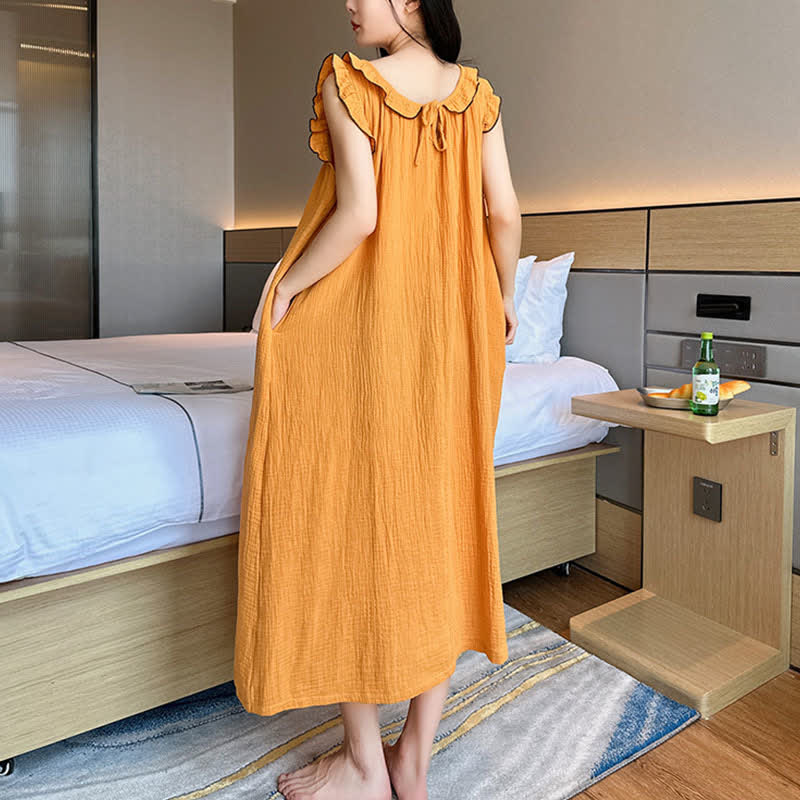 Plus Size Minimalist Cotton Ruffle Sleeveless Nightgown - image 15