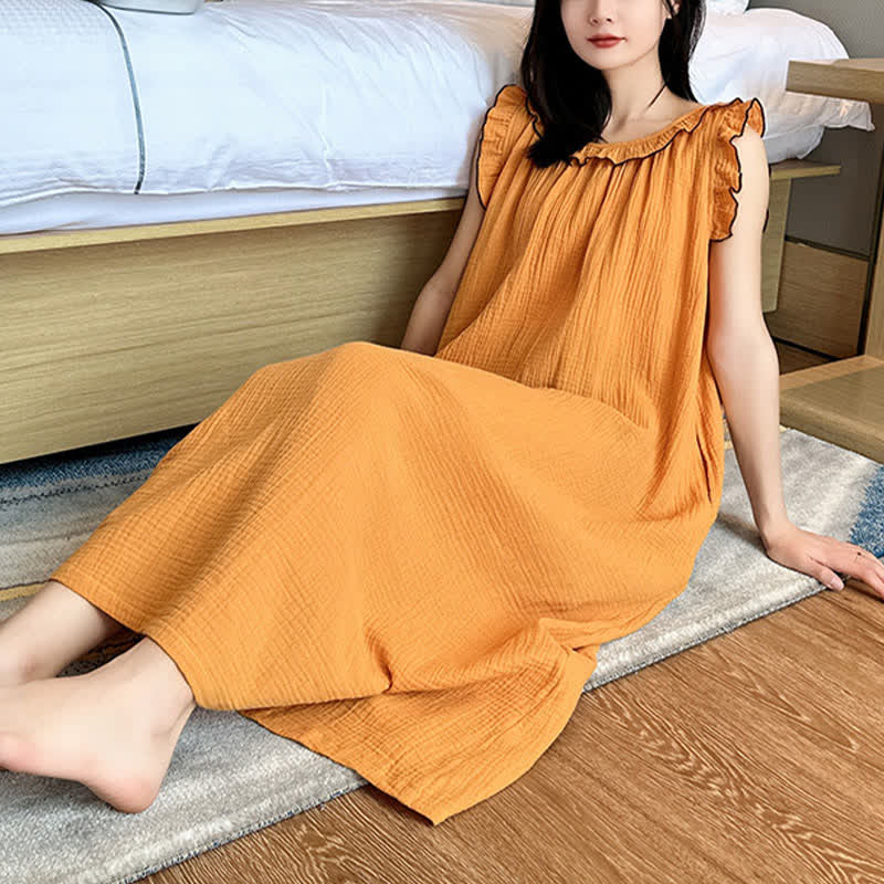 Plus Size Minimalist Cotton Ruffle Sleeveless Nightgown - image 14