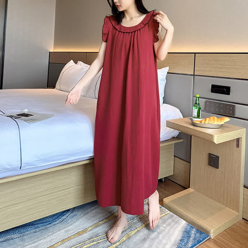 Ownkoti Plus Size Minimalist Cotton Ruffle Sleeveless Nightgown - image 1