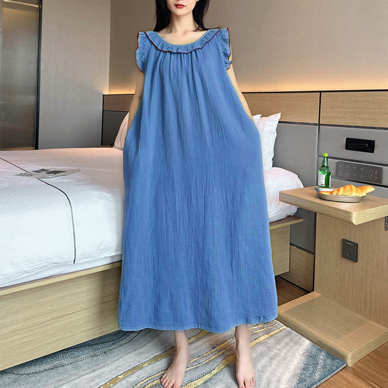 Plus Size Minimalist Cotton Ruffle Sleeveless Nightgown - image 18