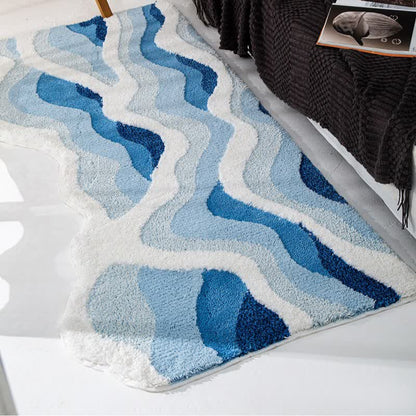 3D Coastal Wave Flocked Rug - Blue - 31"W x 63"L - image 0