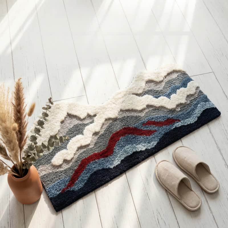 Abstract Wave Shaped Flocked Rug - image 5