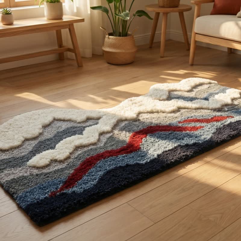 Abstract Wave Shaped Flocked Rug - image 7
