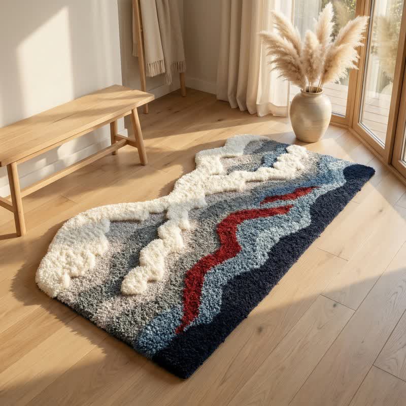 Abstract Wave Shaped Flocked Rug - Gray - 19"W x 47"L - image 4