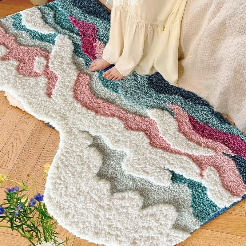 Abstract Wave Shaped Flocked Rug - Light Pink - 19"W x 47"L - image 0