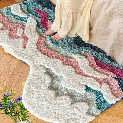 Abstract Wave Shaped Flocked Rug - Light Pink - 19"W x 47"L - image 0