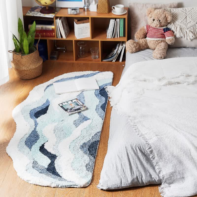 Ocean-Inspired Wave Shaped Flocked Rug - image 1