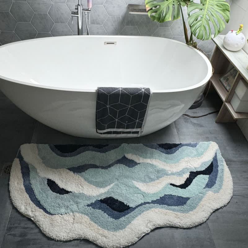 Ocean-Inspired Wave Shaped Flocked Rug - image 4