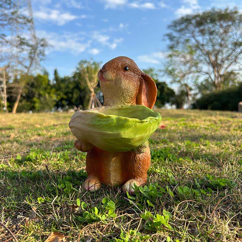 Resin Rabbit Bird Garden Feeder Statue - image 1